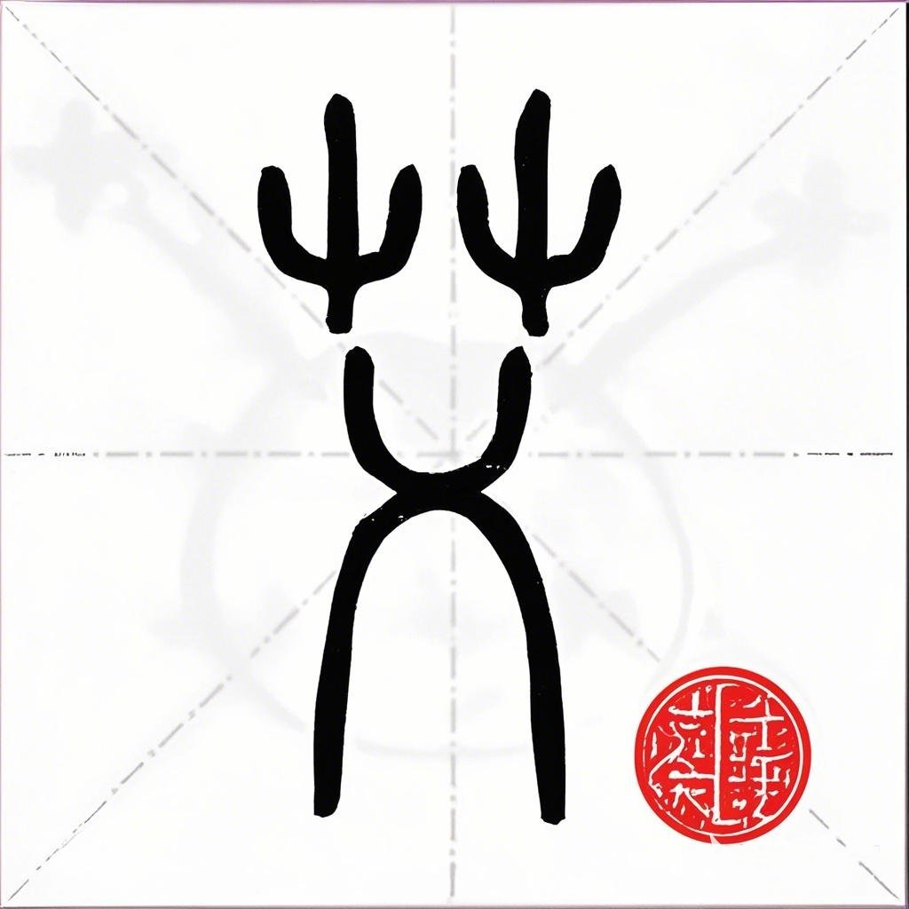 小篆 艾 的字体 的背景图 ，艾氏起源 红戳！